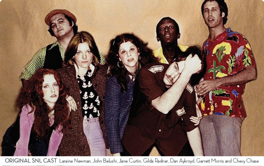 Color photo of the first Saturday Night Live cast