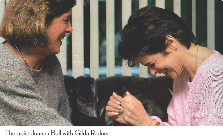 5 Women Who Helped Shape Cancer Care Color photo of Gilda Radner receiving counseling from her therapist Joanna Bull