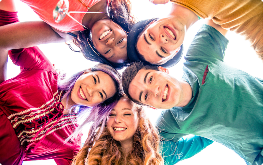 Color photo of young people smiling